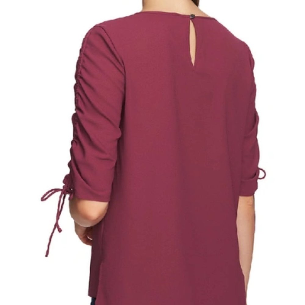 1. State Ruched Detail Tie Sleeve Blouse In Plumberry - Picture 3 of 13